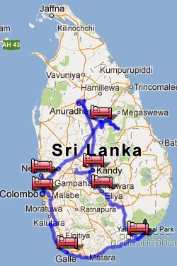 Sri Lanka tour itinerary map