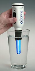 The Steripen quickly filters and purifies drinking water